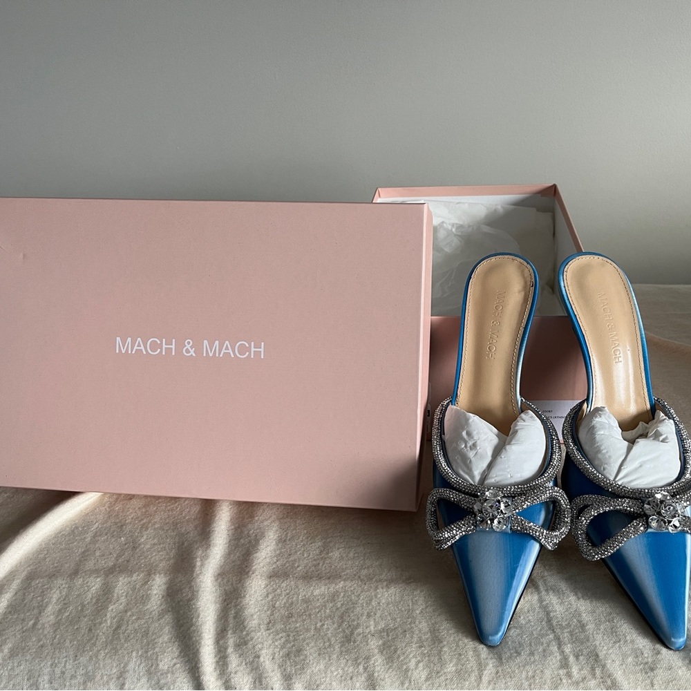 Mach and Mach leather double bow mules LED blue
